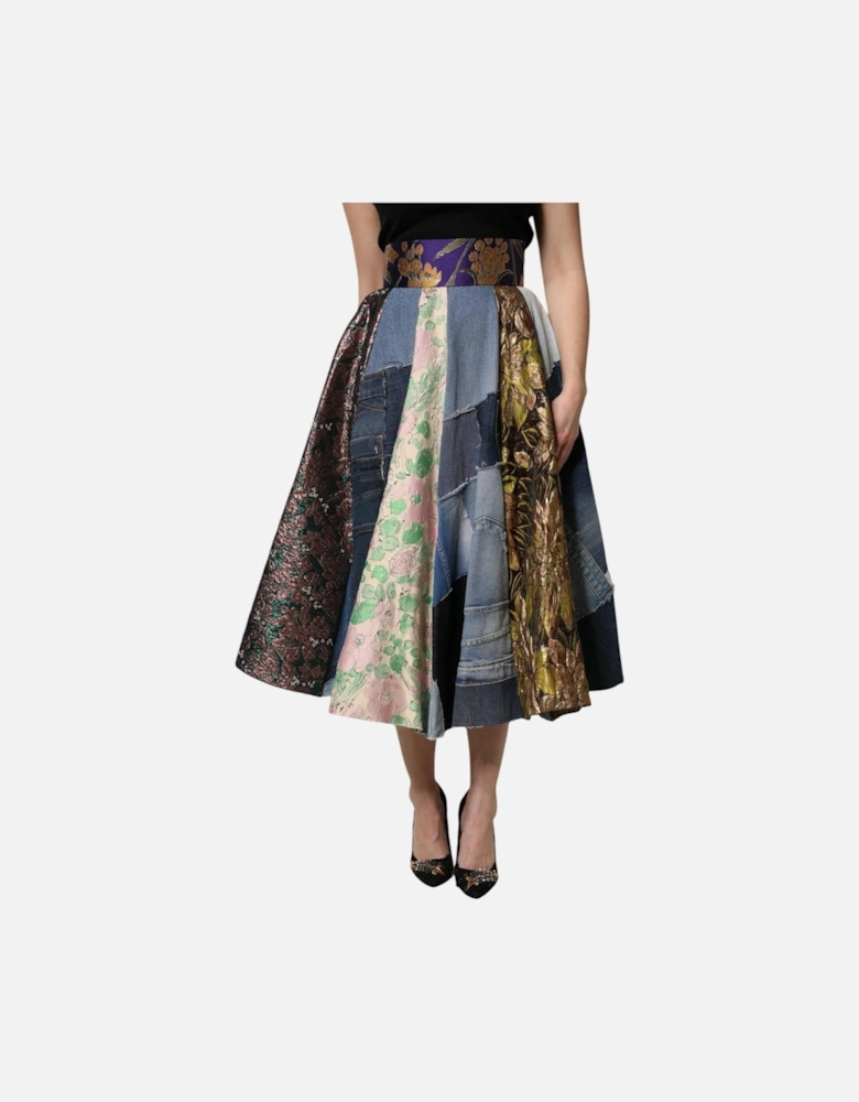 Patchwork A-Line Midi Skirt with Zipper Closure Women - Multicolor