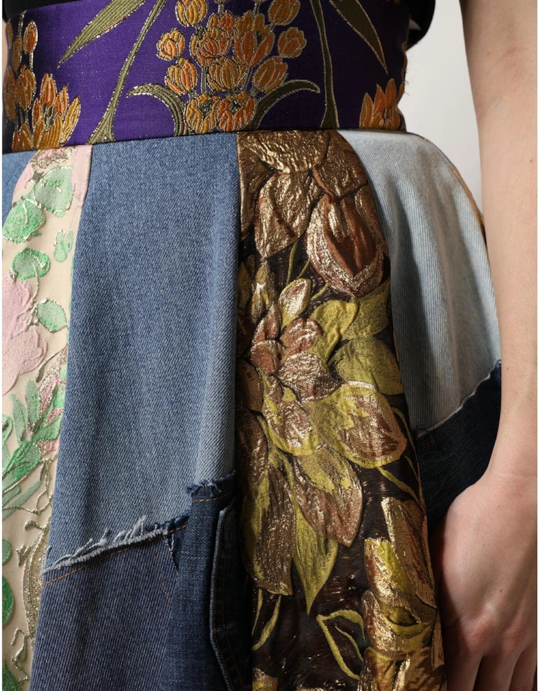 Patchwork A-Line Midi Skirt with Zipper Closure Women - Multicolor