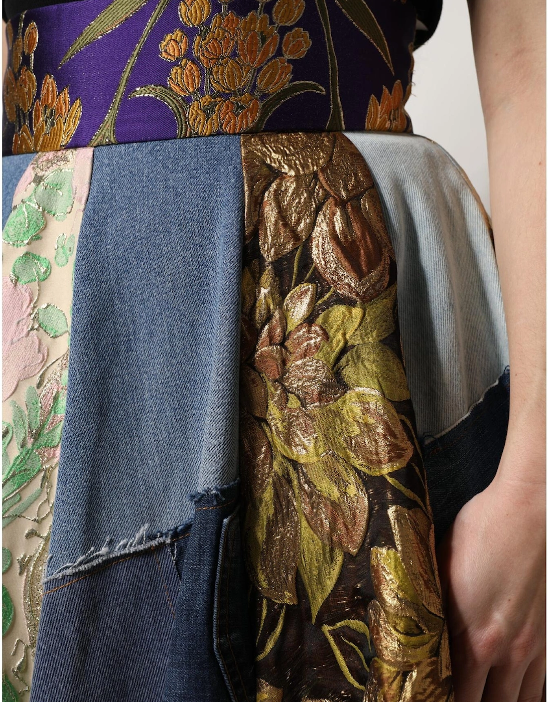 Patchwork A-Line Midi Skirt with Zipper Closure Women - Multicolor
