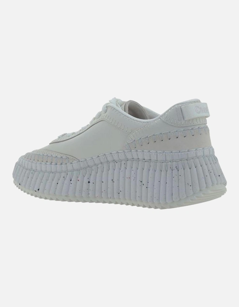 Calfskin Sneakers with Mesh Panels and Platform Sole Women - White