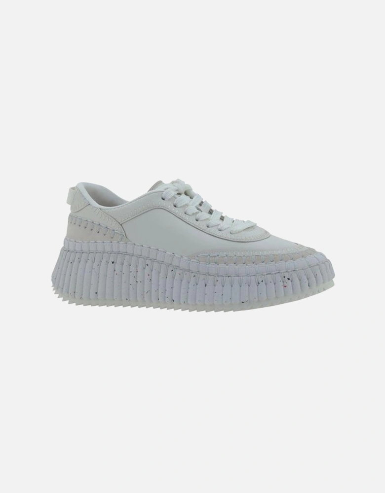 Calfskin Sneakers with Mesh Panels and Platform Sole Women - White