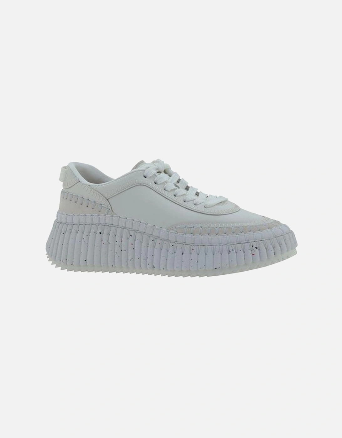 Calfskin Sneakers with Mesh Panels and Platform Sole Women - White
