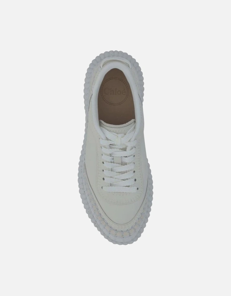 Calfskin Sneakers with Mesh Panels and Platform Sole Women - White