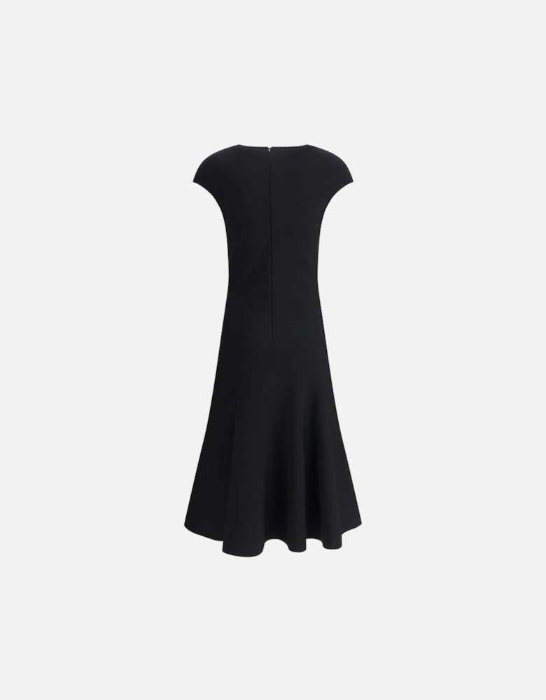 ALine Midi Dress Short Sleeves Women - Black Dresses