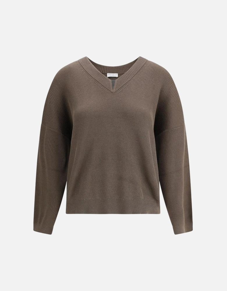 V-Neck Cotton Sweater with Jewel Embellishments Women - Green