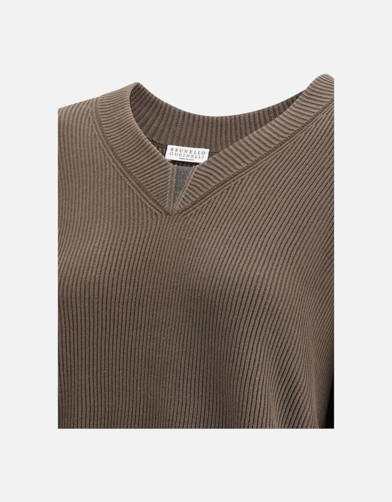 V-Neck Cotton Sweater with Jewel Embellishments Women - Green