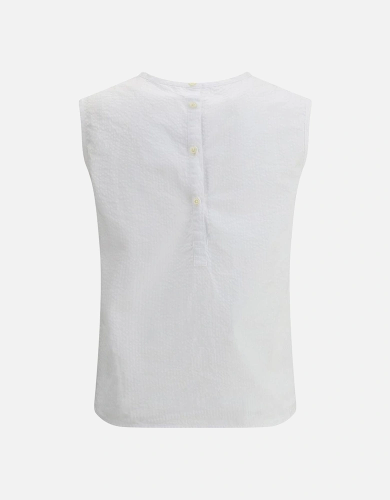 Striped Sleeveless Cotton Top with Back Button Closure Women - White
