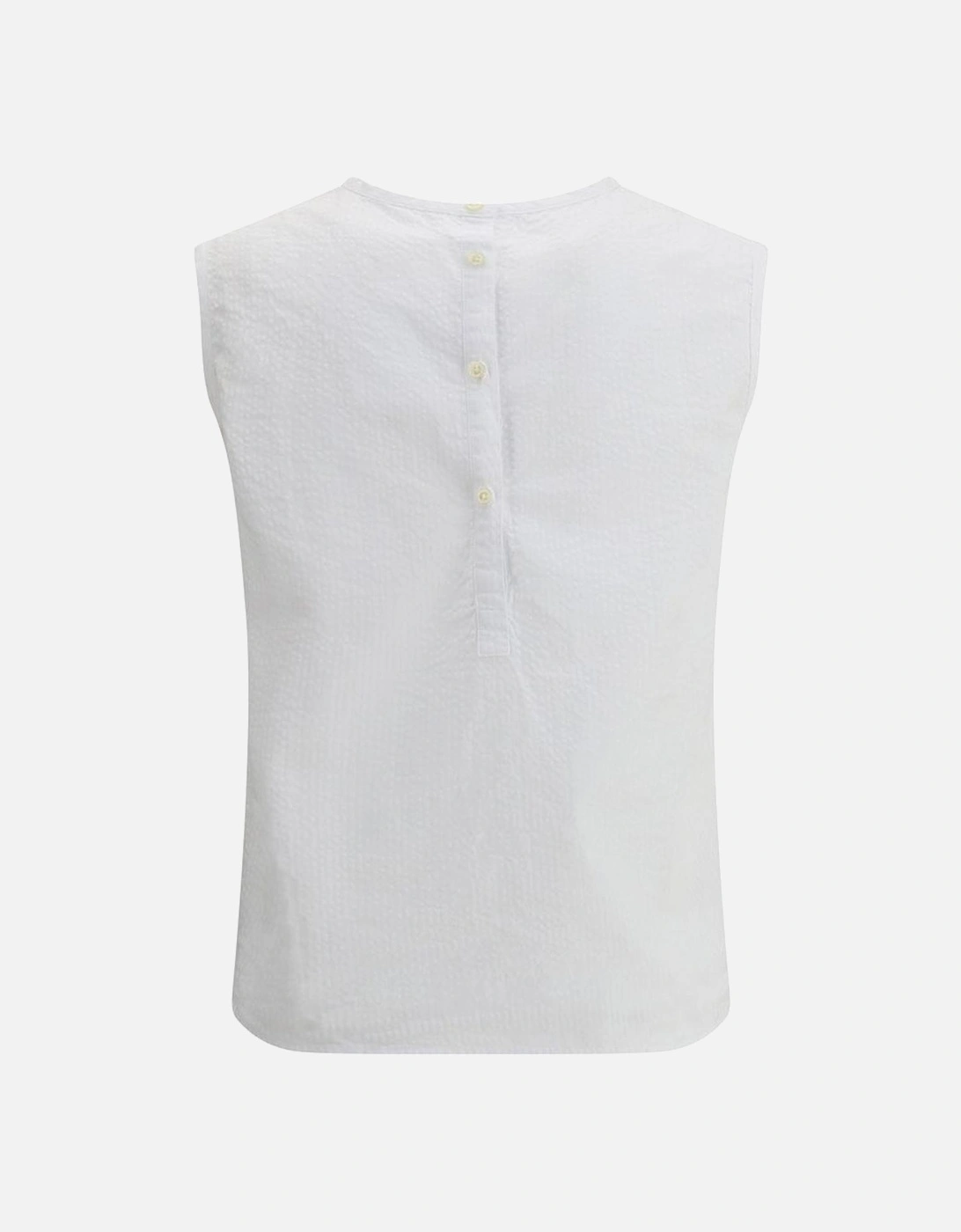 Striped Sleeveless Cotton Top with Back Button Closure Women - White