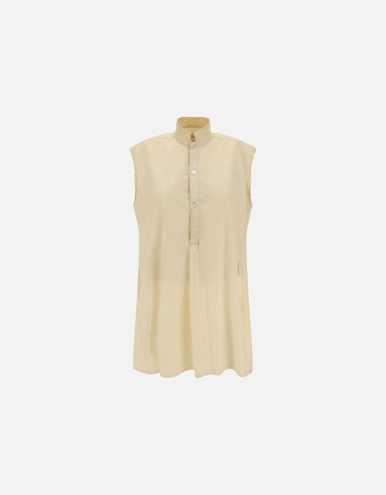 Sleeveless Cotton Shirt with Mandarin Collar Women - Cream