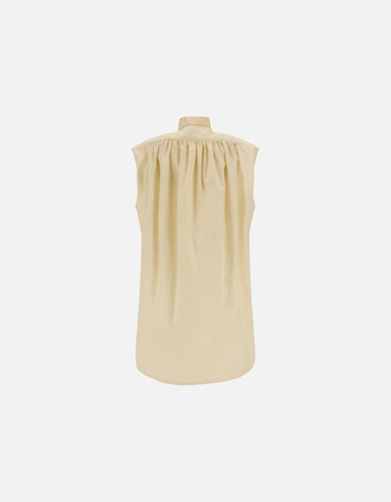 Sleeveless Cotton Shirt with Mandarin Collar Women - Cream