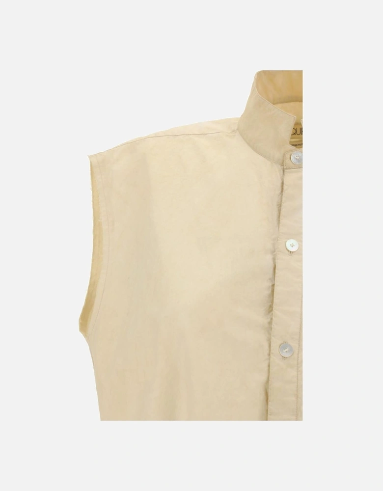 Sleeveless Cotton Shirt with Mandarin Collar Women - Cream