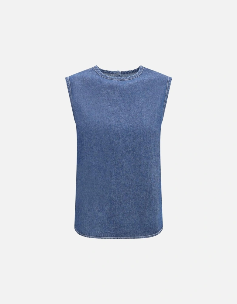Cotton Striped Sleeveless Top with Back Button Closure Women - Blue