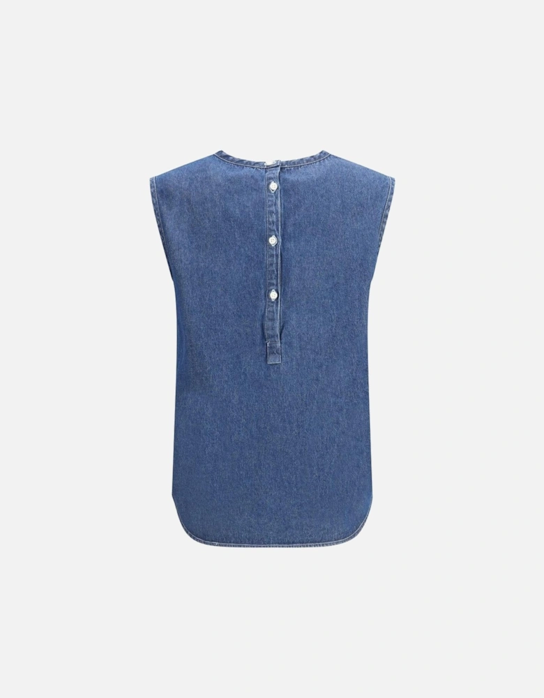 Cotton Striped Sleeveless Top with Back Button Closure Women - Blue