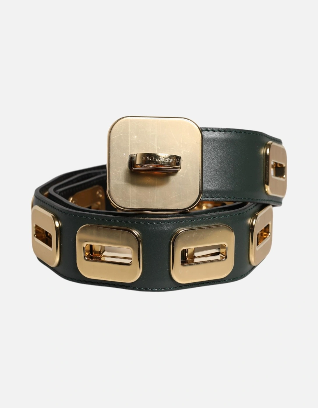 Gold-Tone Hardware Leather Belt with Square Links Women - Green, 6 of 5