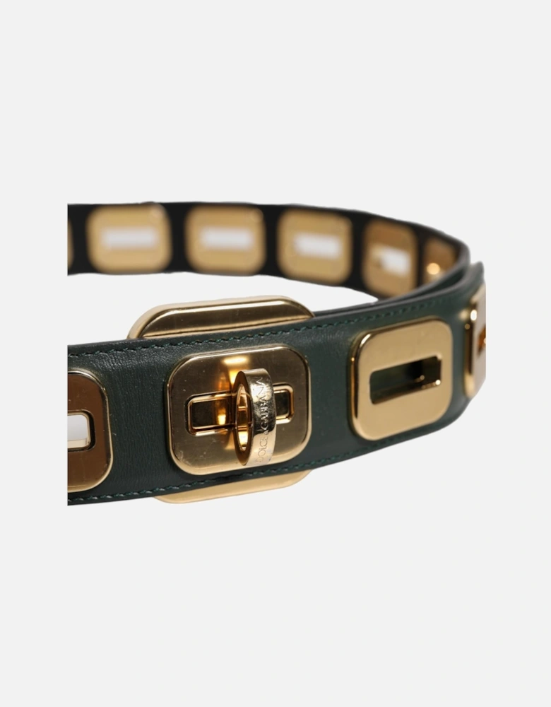Gold-Tone Hardware Leather Belt with Square Links Women - Green