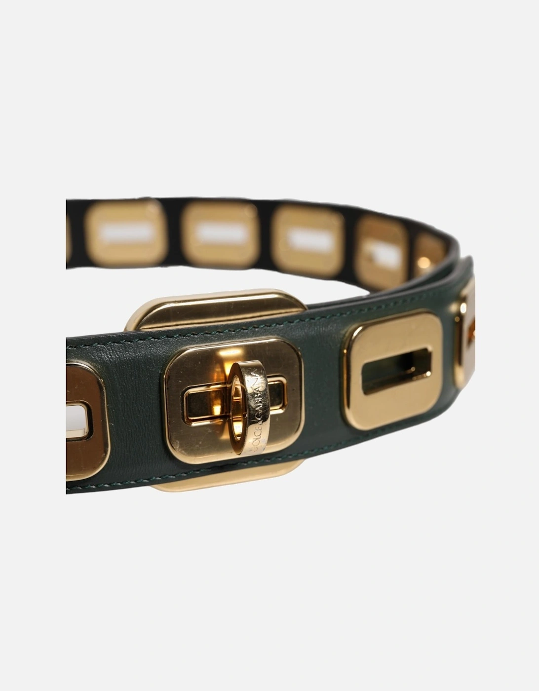 Gold-Tone Hardware Leather Belt with Square Links Women - Green