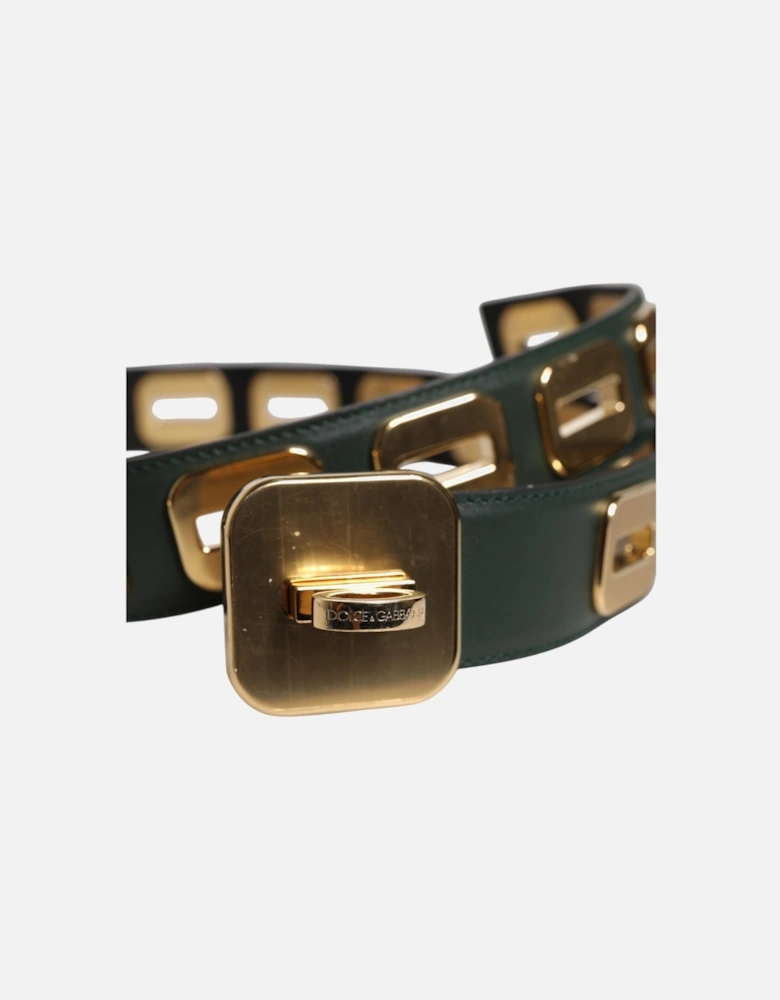 Gold-Tone Hardware Leather Belt with Square Links Women - Green