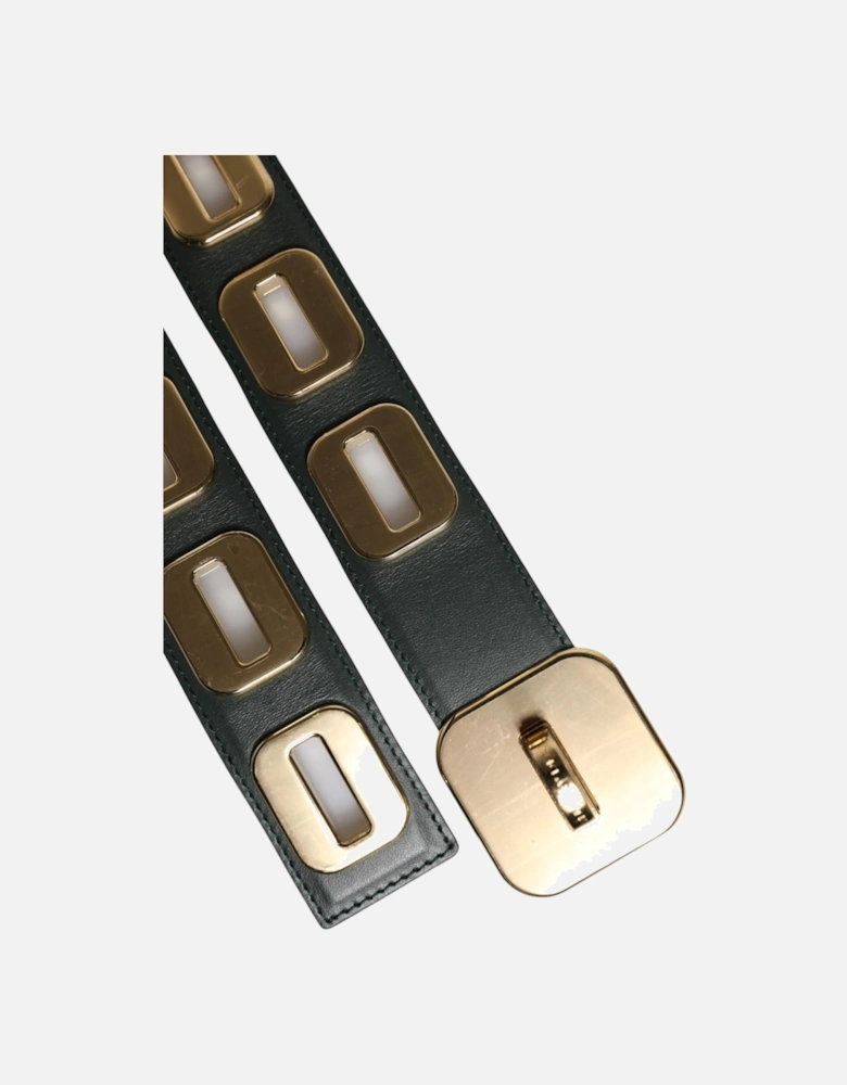 Gold-Tone Hardware Leather Belt with Square Links Women - Green