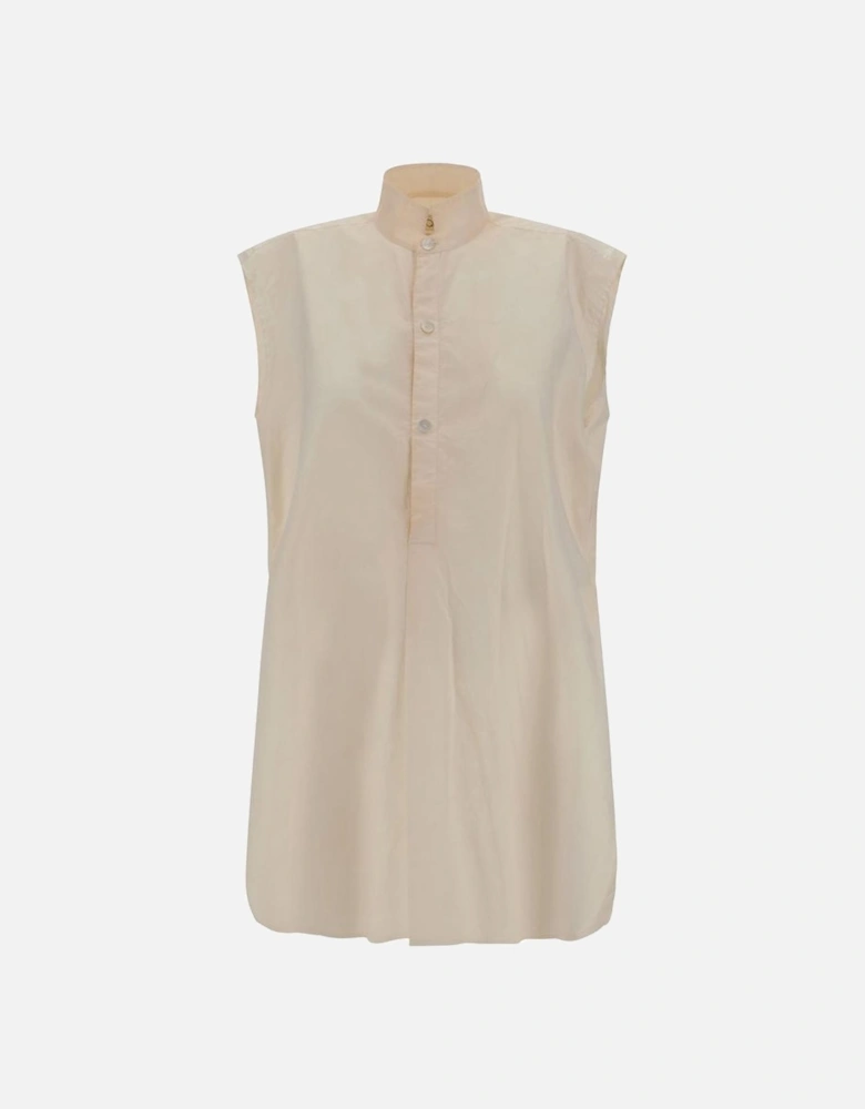 Sleeveless Oversized Cotton Shirt with Mandarin Collar Women -