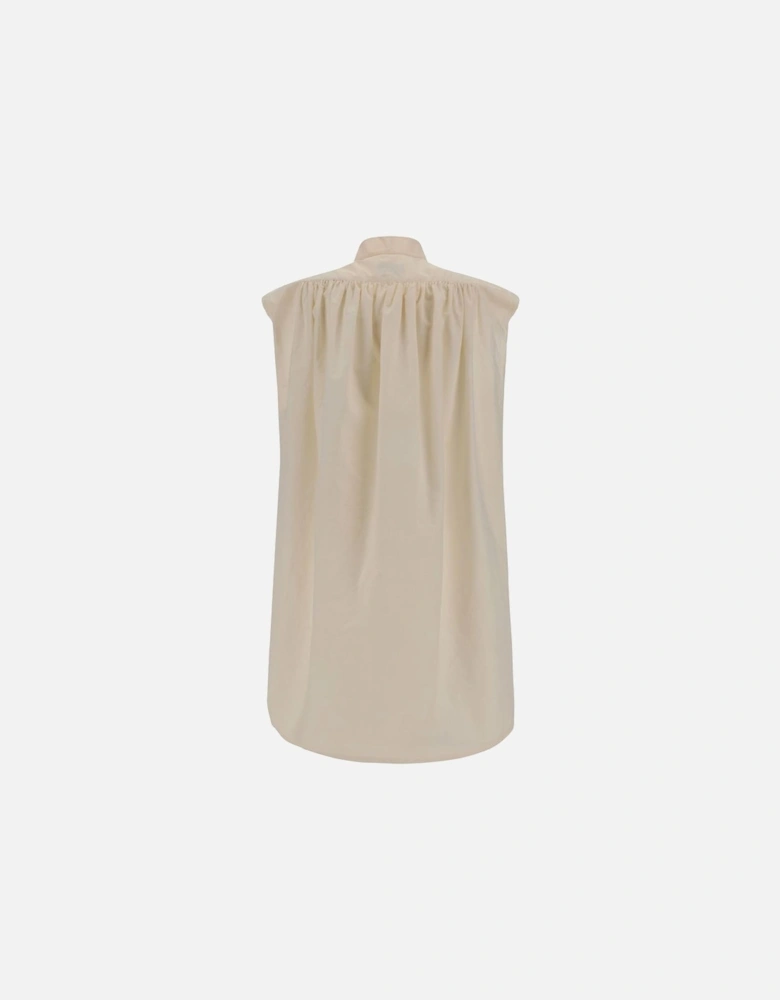 Sleeveless Oversized Cotton Shirt with Mandarin Collar Women -