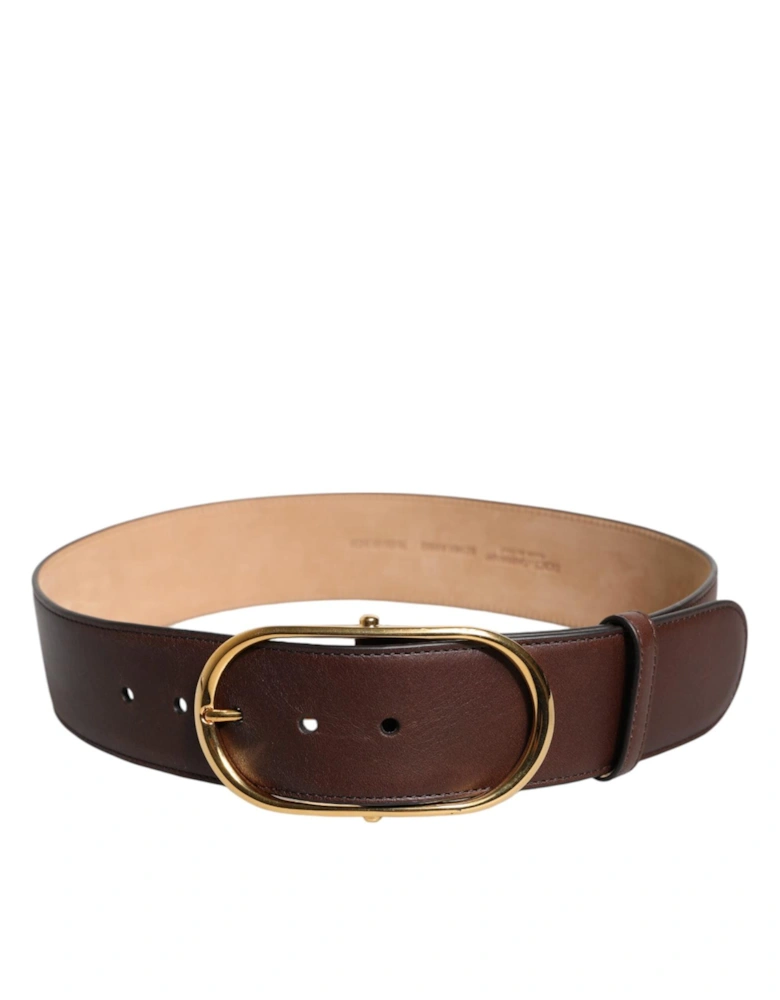 High Quality Leather Belt with Metal Logo Buckle Women - Brown