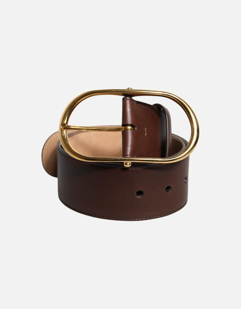 High Quality Leather Belt with Metal Logo Buckle Women - Brown