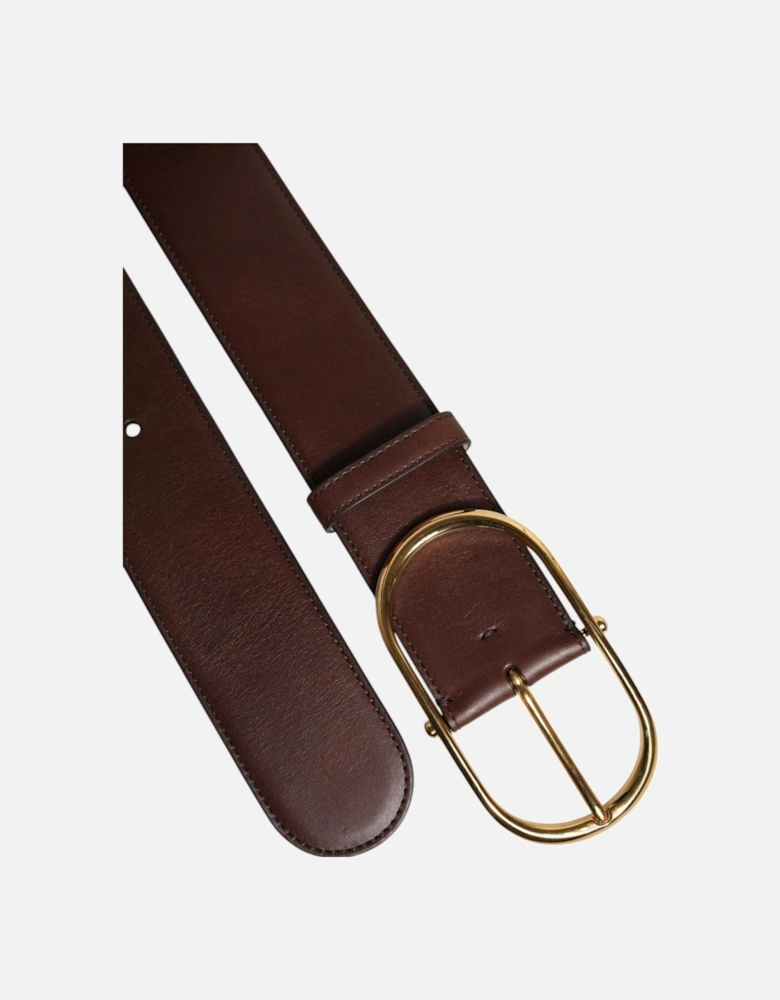 High Quality Leather Belt with Metal Logo Buckle Women - Brown