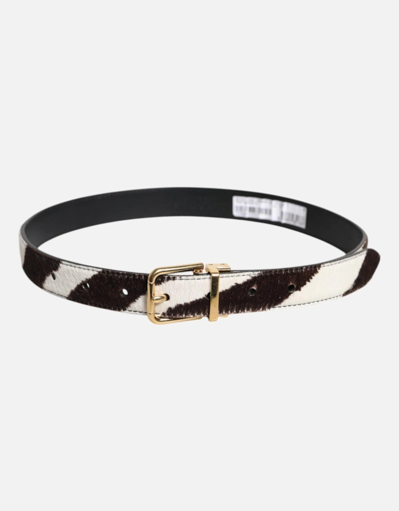 Leather Belt with Metal Logo Buckle Women - Brown