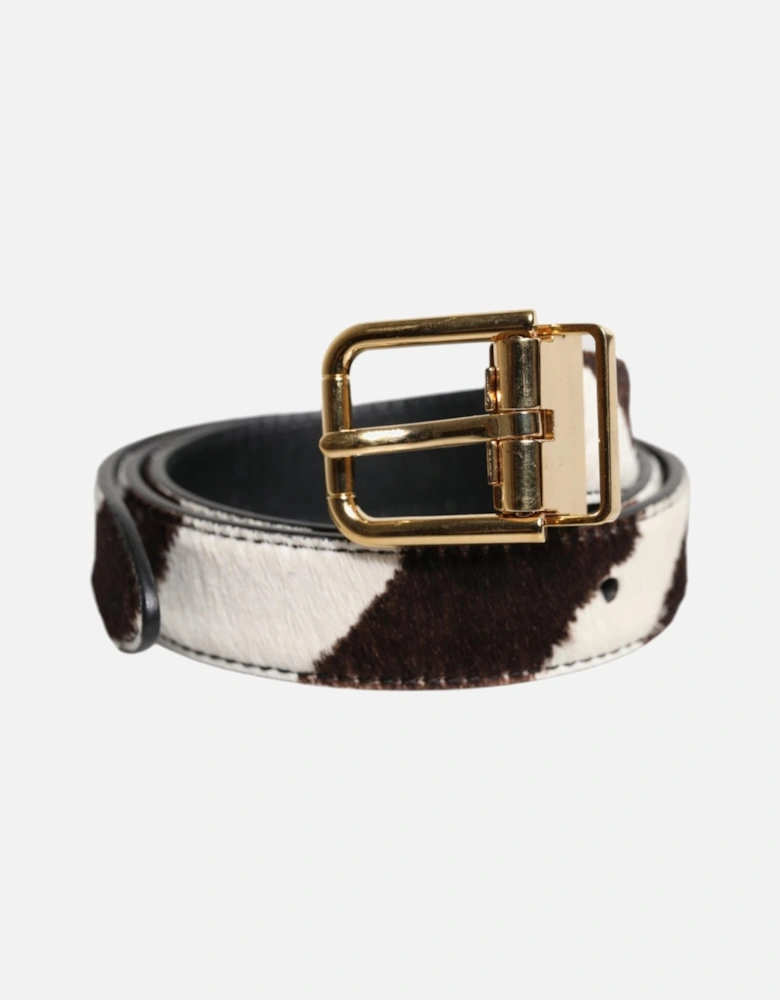 Leather Belt with Metal Logo Buckle Women - Brown