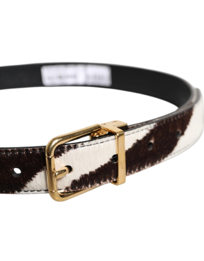 Leather Belt with Metal Logo Buckle Women - Brown