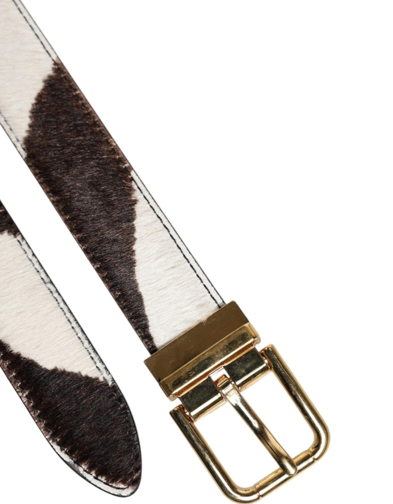Leather Belt with Metal Logo Buckle Women - Brown