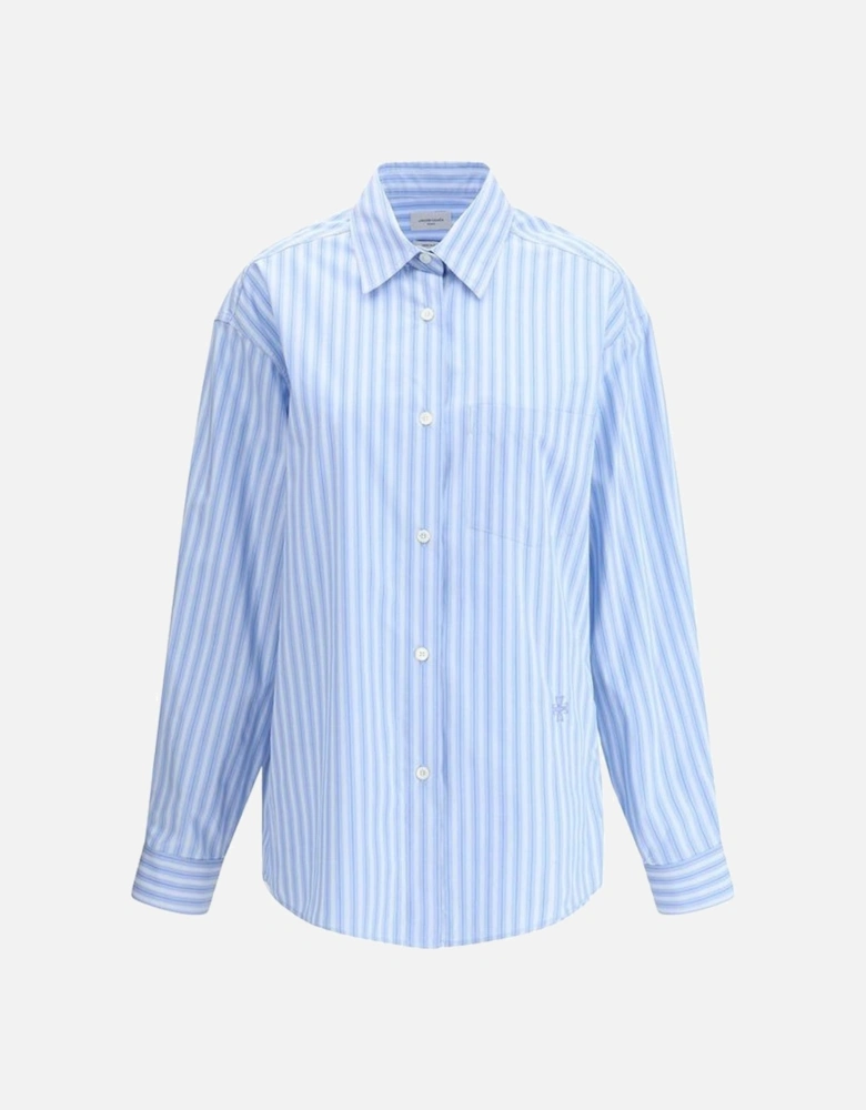 Slim-Fit Cotton Blend Button-Up Shirt Women - Blue