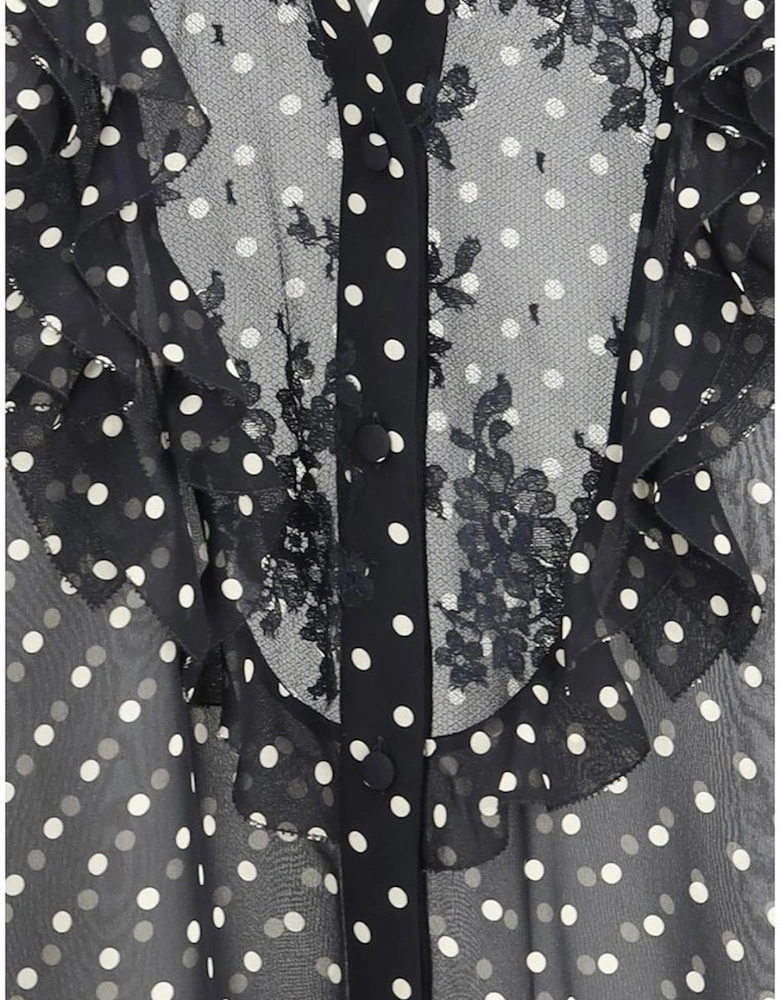Silk Shirt with Polka Dots and Ruffle Details Women - Black