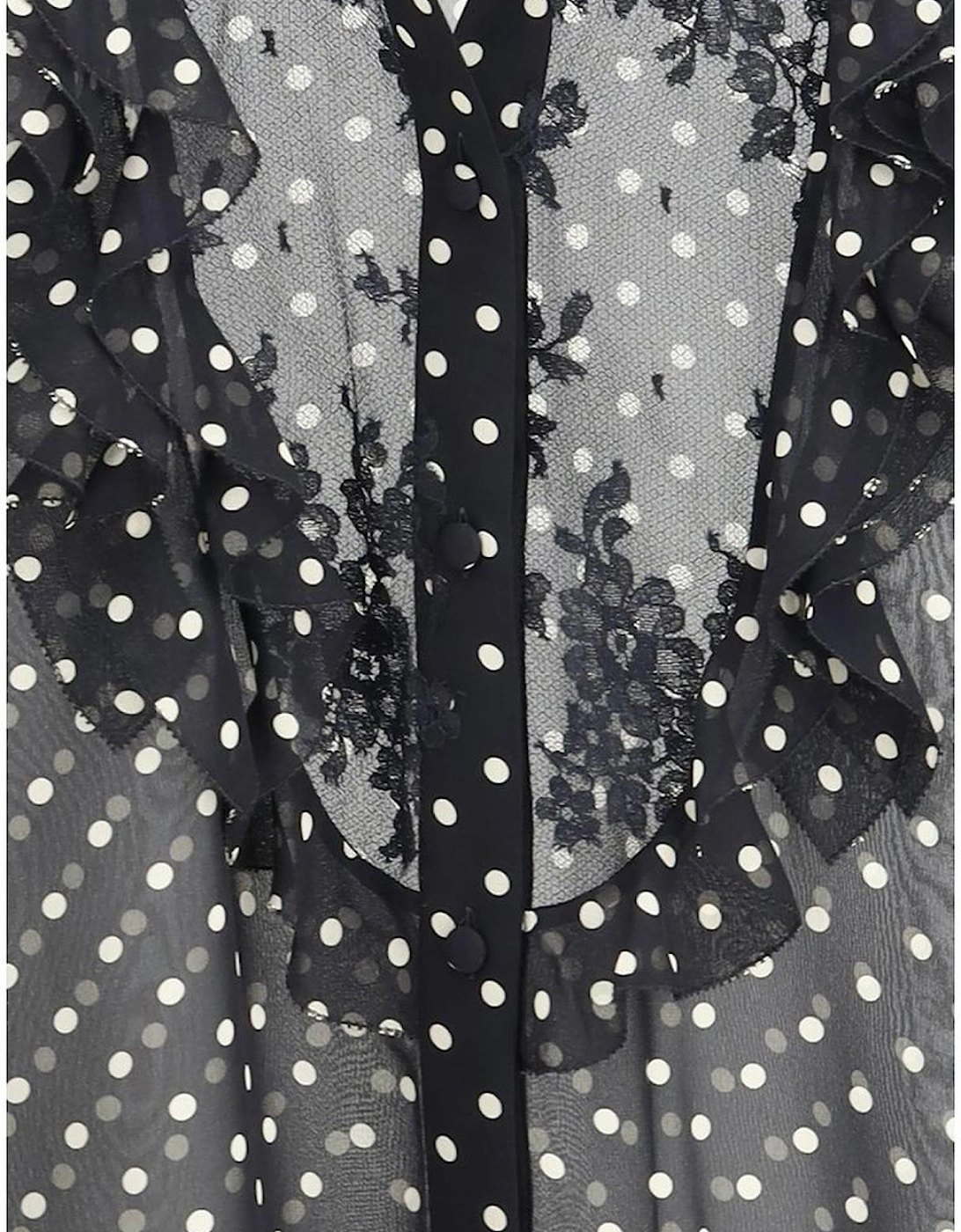 Silk Shirt with Polka Dots and Ruffle Details Women - Black
