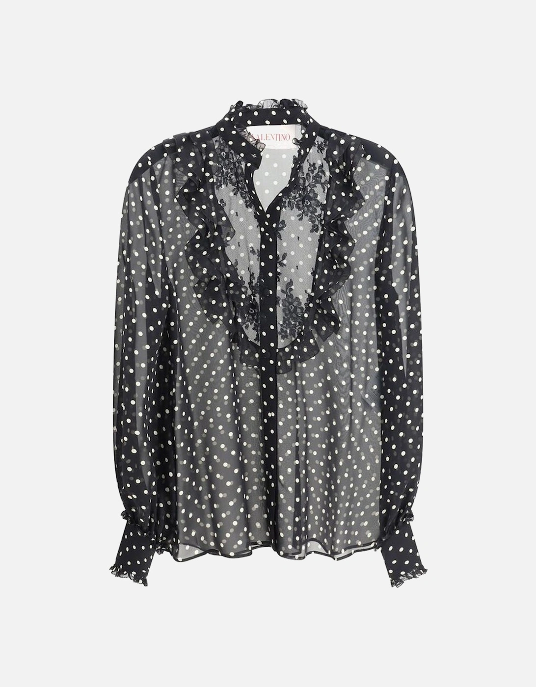 Silk Shirt with Polka Dots and Ruffle Details Women - Black, 4 of 3
