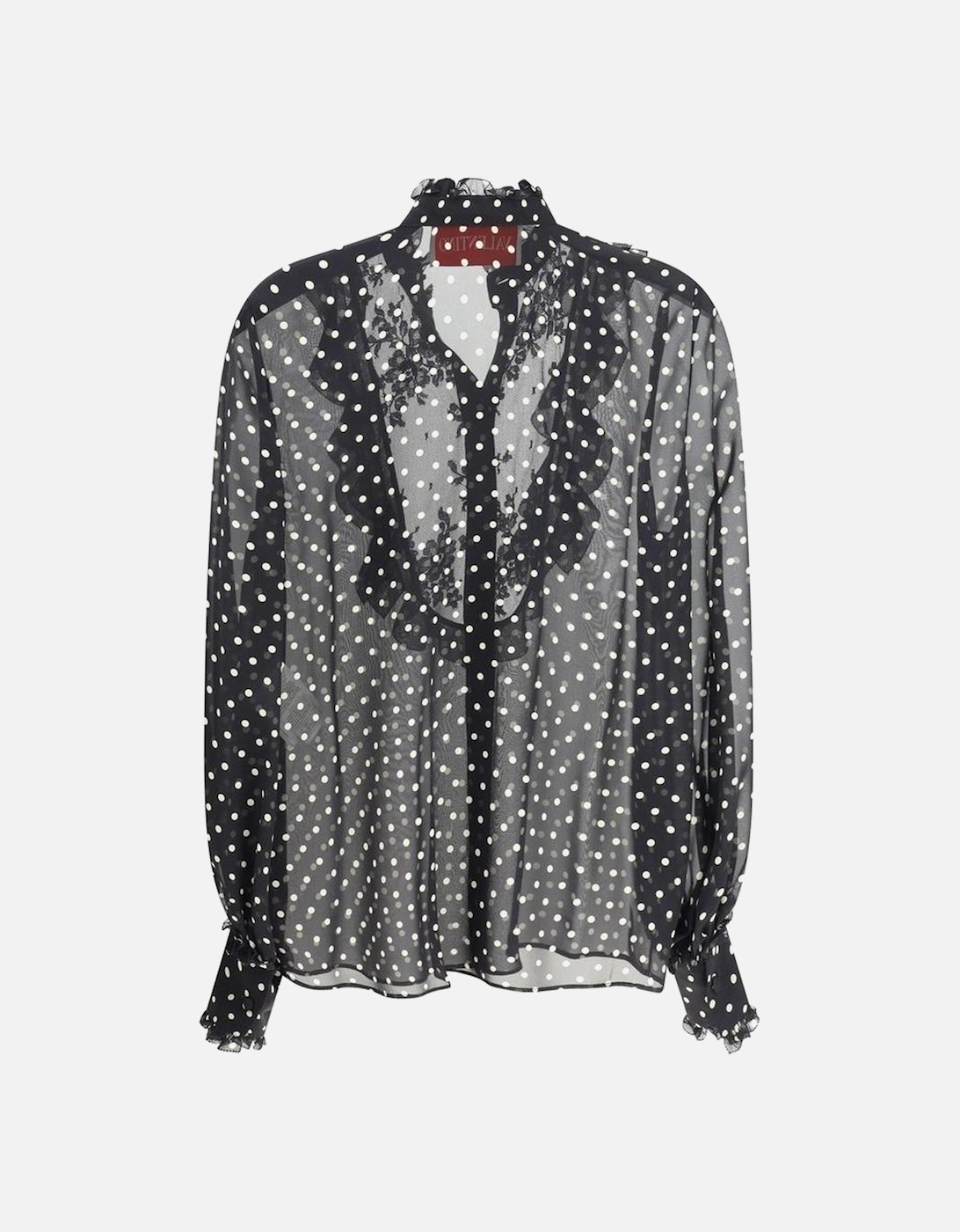 Silk Shirt with Polka Dots and Ruffle Details Women - Black