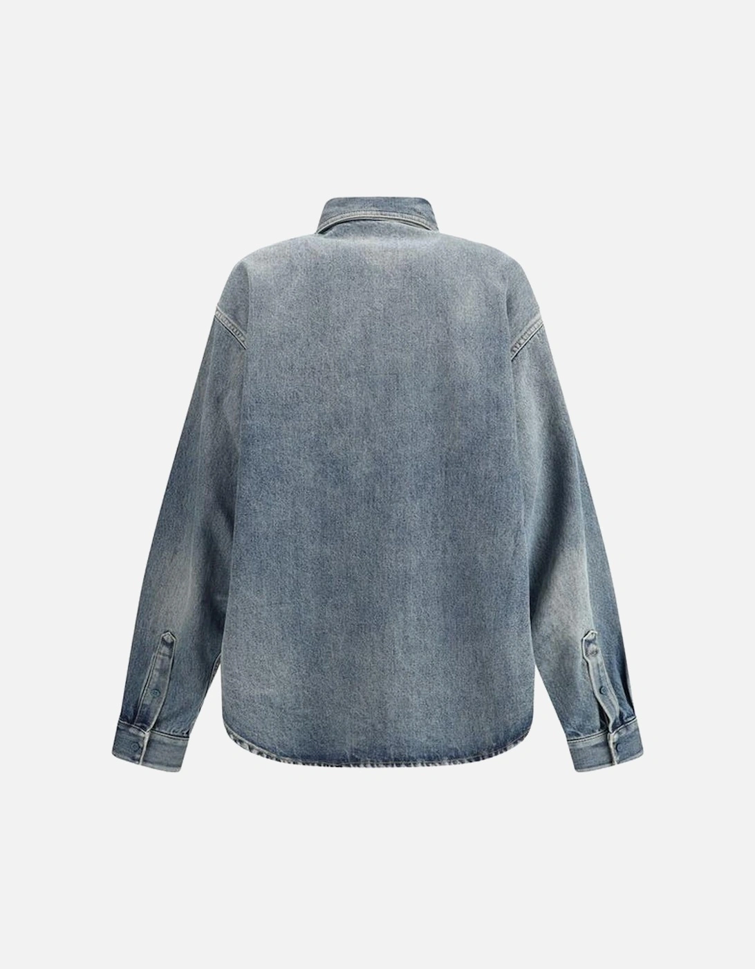 Denim-Effect Cotton Shirt with Monogram Applique Women - Blue