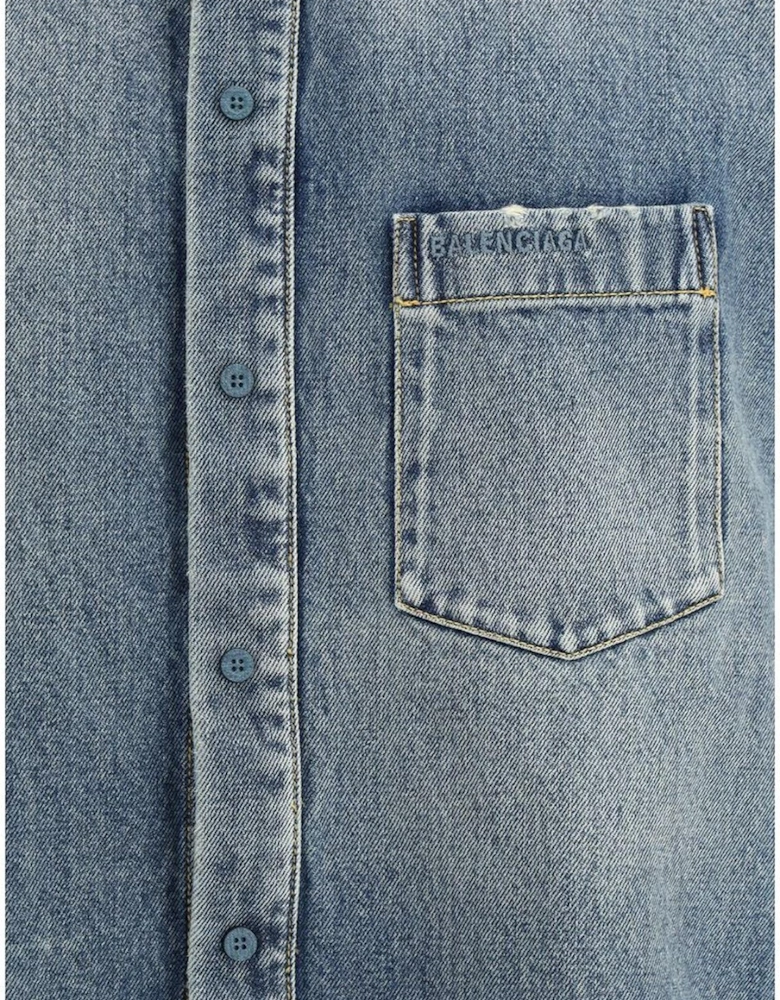 Denim-Effect Cotton Shirt with Monogram Applique Women - Blue