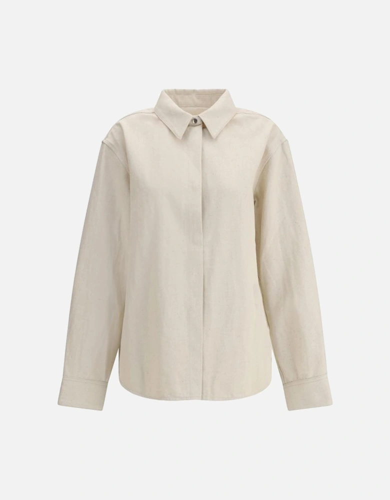 Cotton Denim Classic Collar Shirt Women - Cream