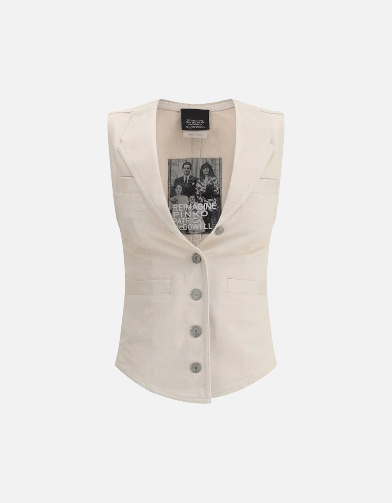 Cotton Vest with Melange Pattern and Asymmetric Hem Women - Cream