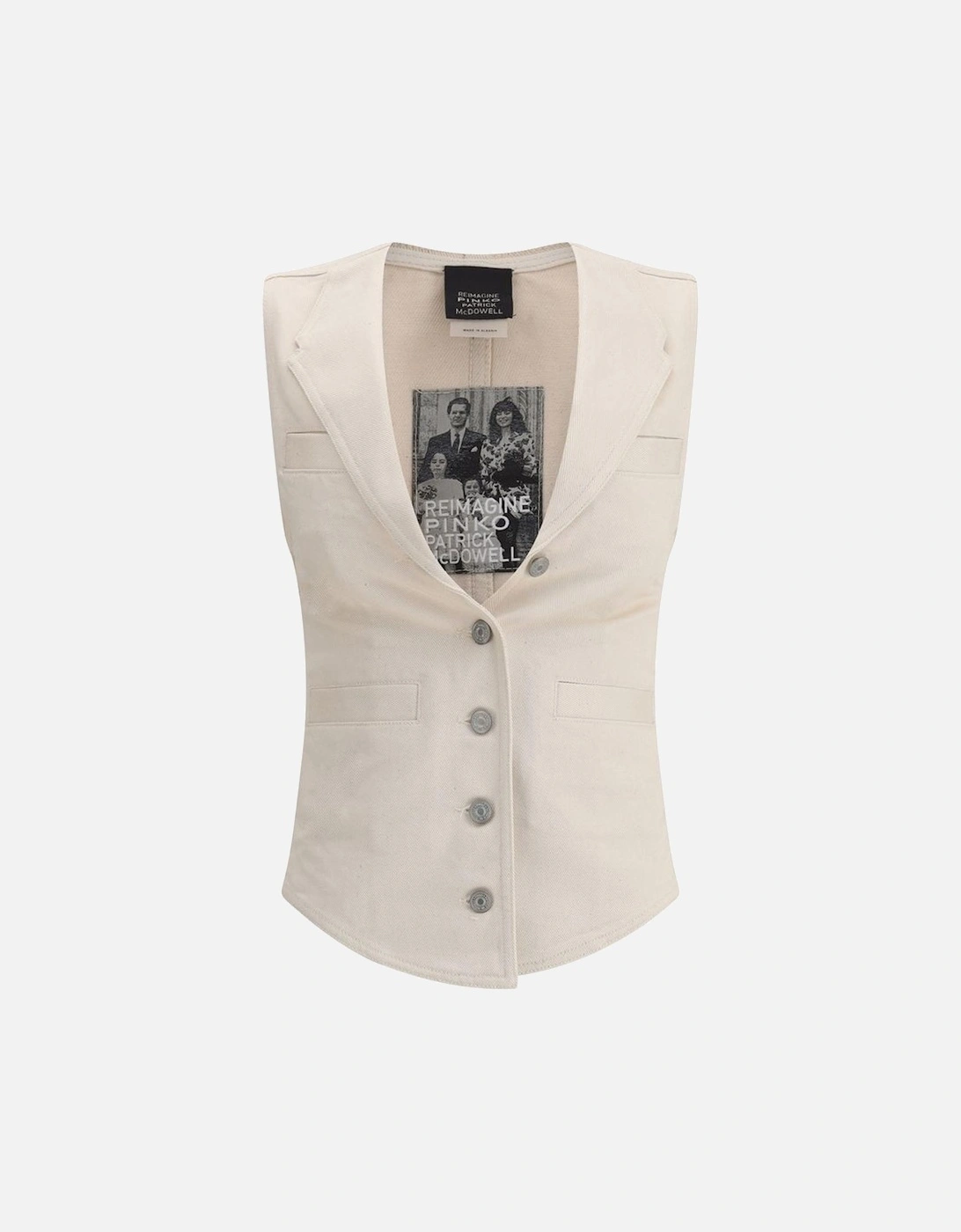 Cotton Vest with Melange Pattern and Asymmetric Hem Women - Cream, 4 of 3