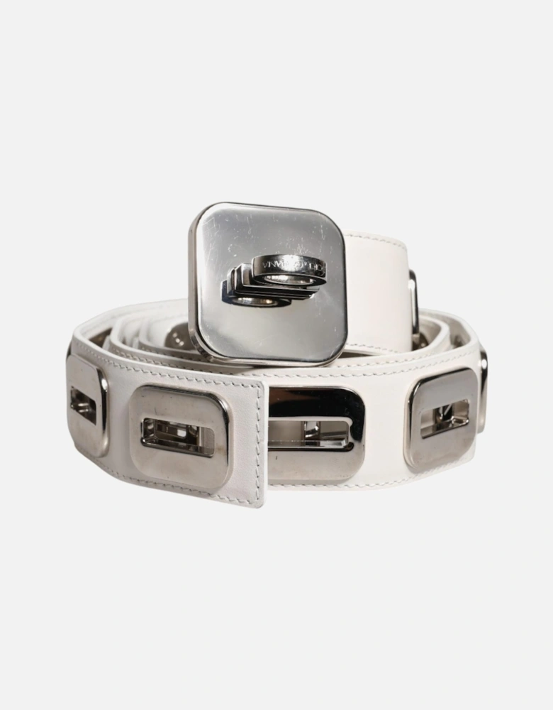 Square-Link Leather Belt with Gold-Tone Hardware Women - White