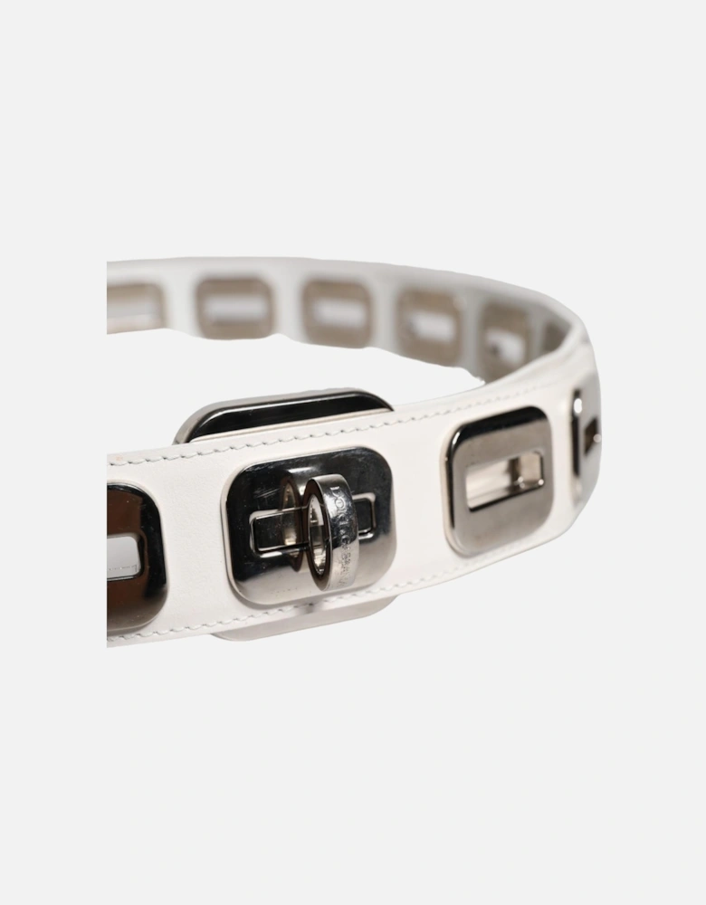 Square-Link Leather Belt with Gold-Tone Hardware Women - White