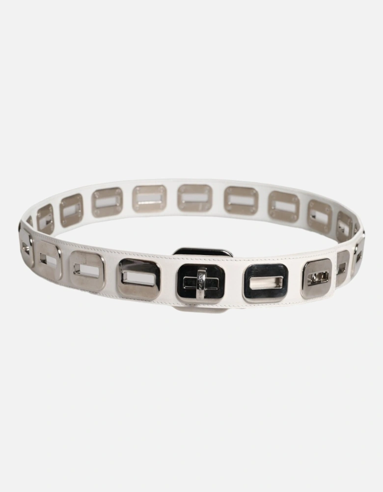 Square-Link Leather Belt with Gold-Tone Hardware Women - White