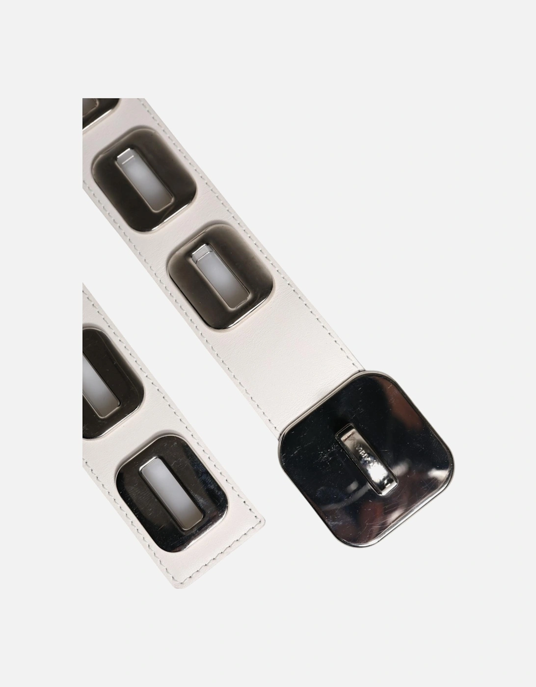 Square-Link Leather Belt with Gold-Tone Hardware Women - White