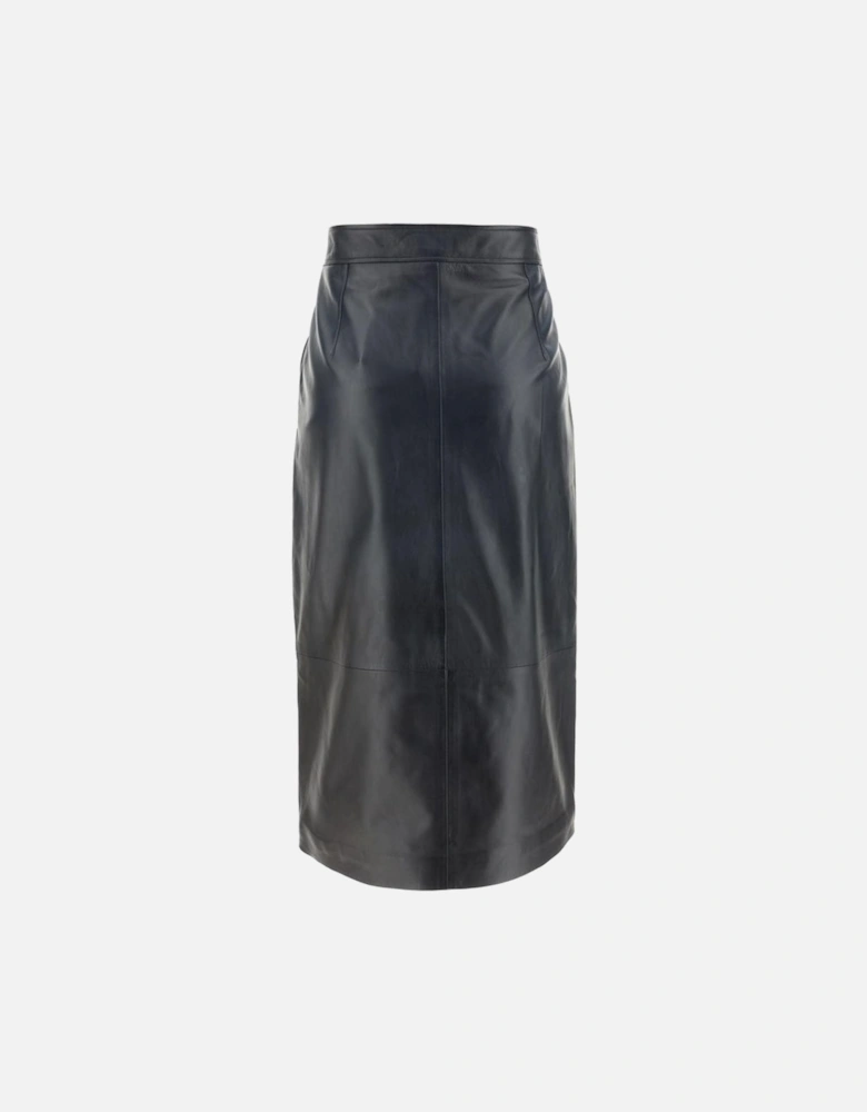 Lambskin Panel Design Skirt with Front Slit Women - Black