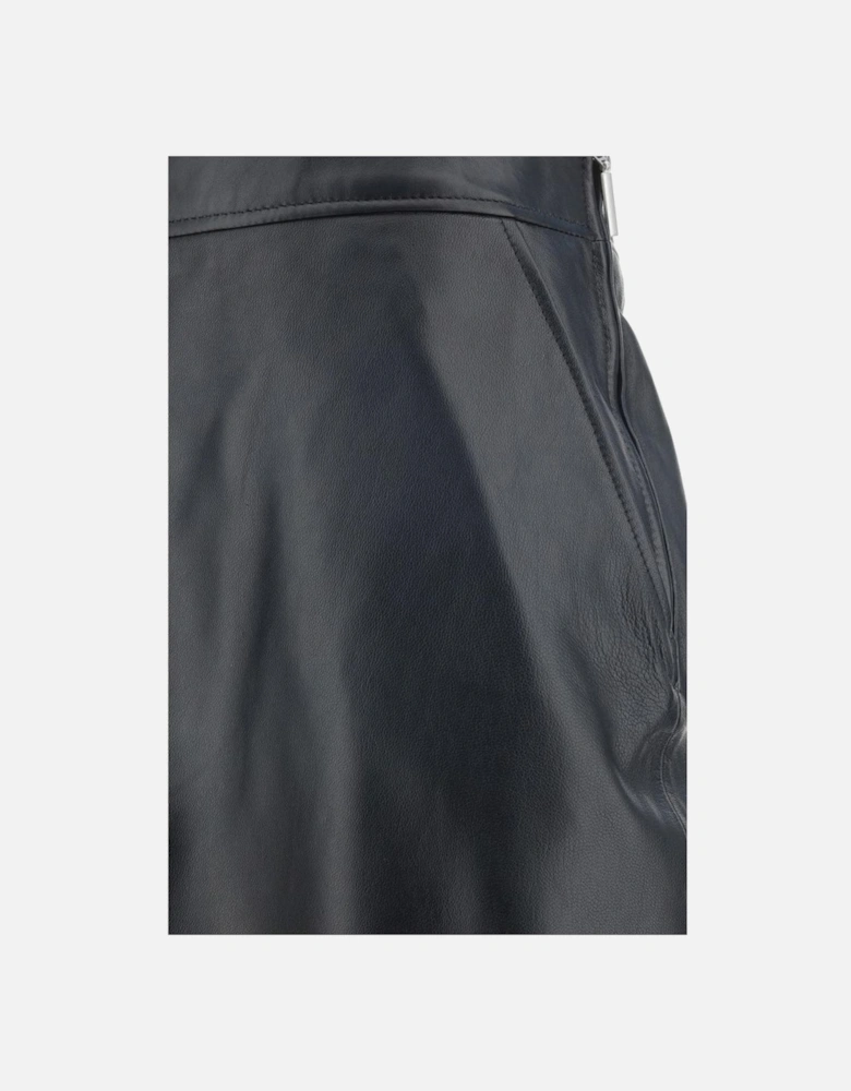Lambskin Panel Design Skirt with Front Slit Women - Black