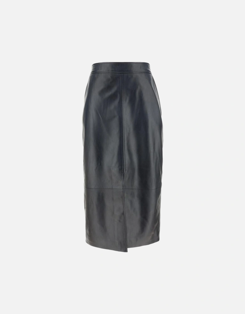 Lambskin Panel Design Skirt with Front Slit Women - Black
