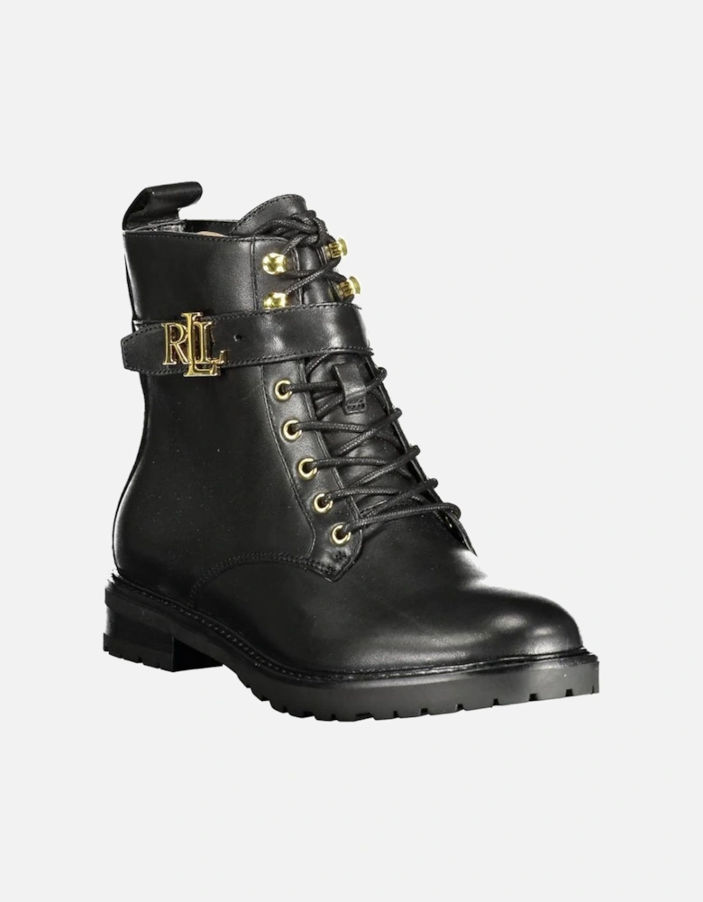Leather Lace-Up Buckle Boots with Logo Detailing Women - Black