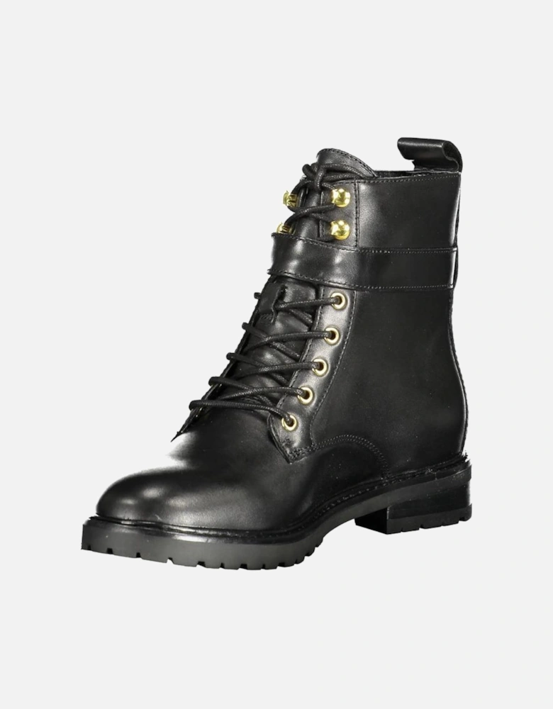 Leather Lace-Up Buckle Boots with Logo Detailing Women - Black